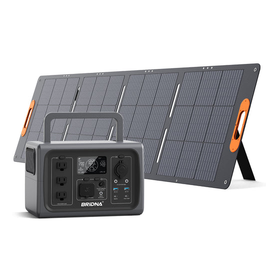 BRIDNA PPS600-5 500W Portable Power Station with SP120 120W Solar Charging Panel Solar Power Generators | LiFePo4 512Wh 500W 120W Solar Panel